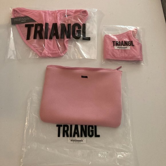 Triangl Mica Pink Terry Floss bikini top and bottom with bag Brand New Unopened - Picture 2 of 6
